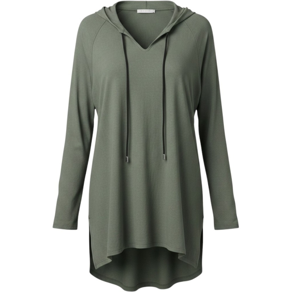 Lysse Tunic Top Olive Green High Low Tie Neck Medium